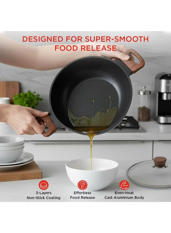 Vinod Di Casa Non Stick Kadai 22 cm, 1.8 Litre | 3 Layer Non Stick Aluminium Cookware | 4.8 mm Thick Base for Even Heat | Easy Grip Handle | Gas & Induction Friendly Fry Pan - Image 3